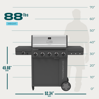 Char-Broil Performance Series FlavorMax 5-Burner Gas Grill, Cabinet with Side Burner, Gray