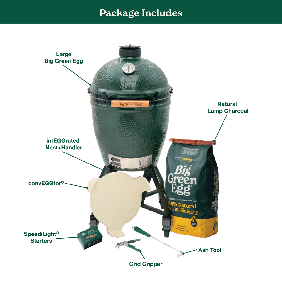 Big Green Egg Large Ceramic Kamado Grill in an intEGGrated Nest+Handler Package