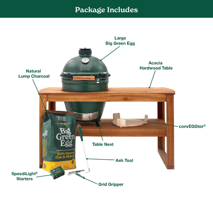 Big Green Egg Large Ceramic Kamado Grill in Acacia Table Package