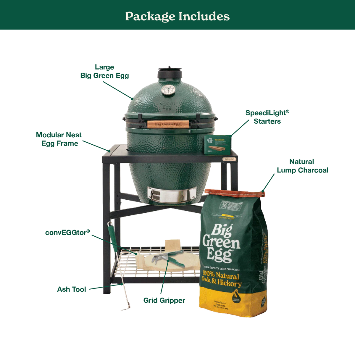 Big Green Egg Large Ceramic Kamado Grill in Modular Nest Package
