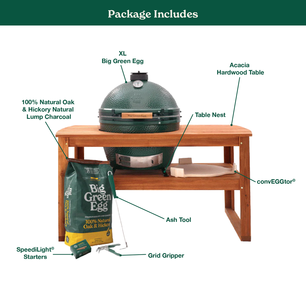 Big Green Egg XL Ceramic Kamado Grill in Acacia Table Package