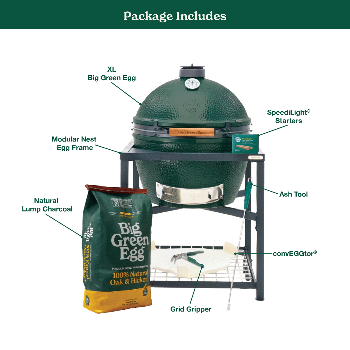 Big Green Egg XL Ceramic Kamado Grill in Modular Nest Package