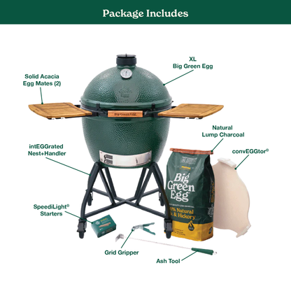 Big Green Egg XL Ceramic Kamado Grill in an intEGGrated Nest+Handler with Mates Package