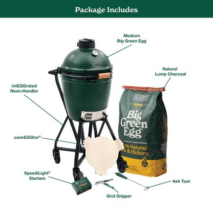 Big Green Egg Medium Ceramic Kamado Grill in an intEGGrated Nest+Handler Package