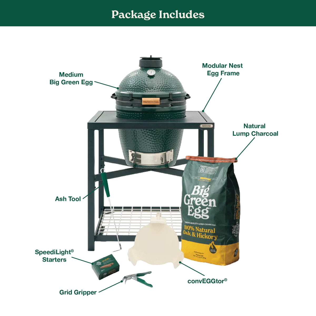 Big Green Egg Medium Ceramic Kamado Grill in a Modular Nest Package