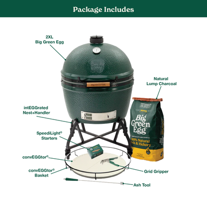 Big Green Egg 2XL Ceramic Kamado Grill in an intEGGrated Nest+Handler Package