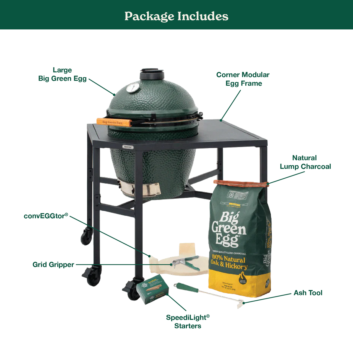Big Green Egg Large Ceramic Kamado Grill in a Corner Modular Package