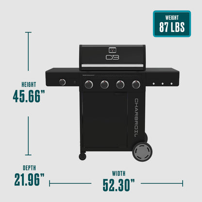 Char-Broil Performance Series FlavorMax 4-Burner Gas Grill, Cabinet with Side Burner, Black