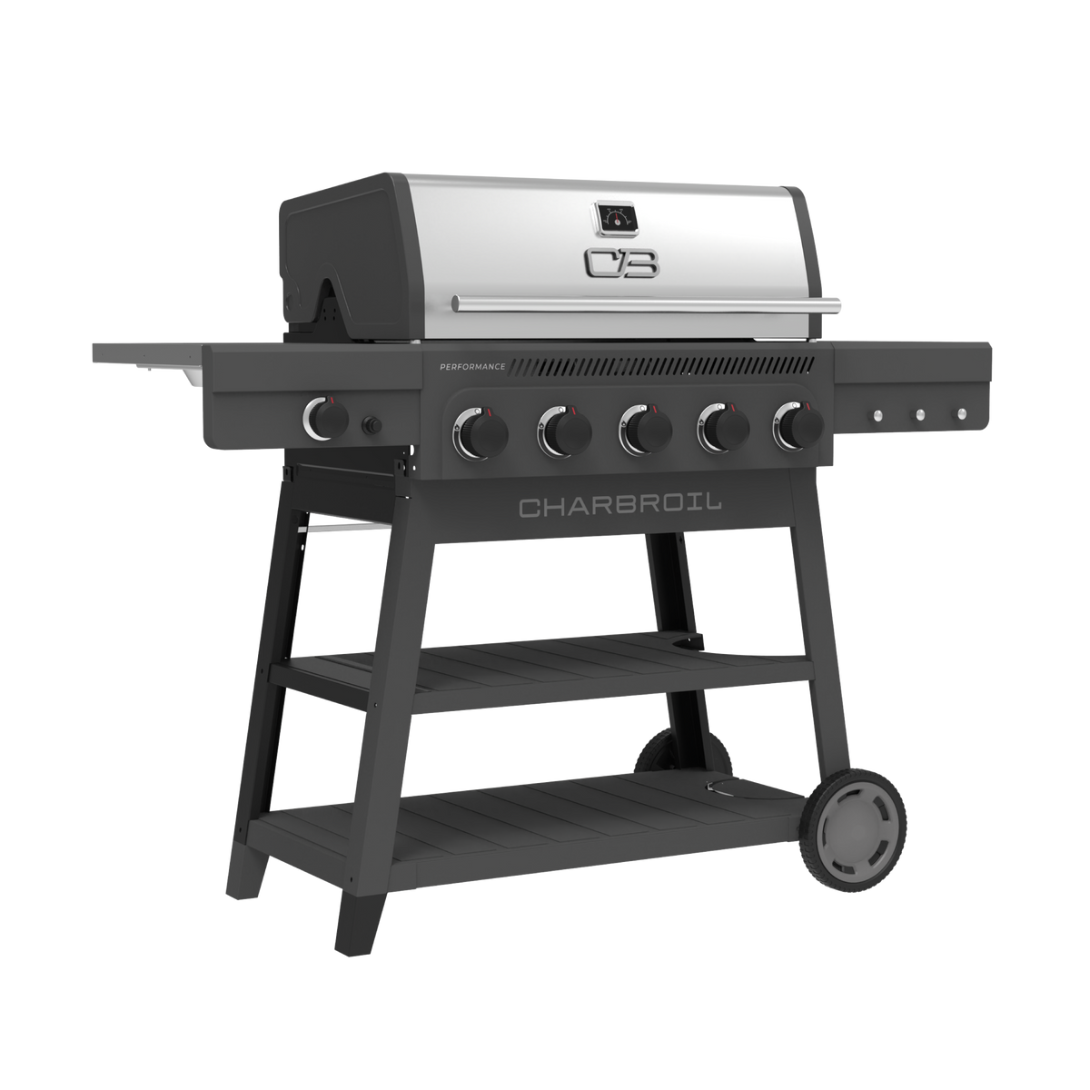 Char-Broil Performance Series FlavorMax 5-Burner Gas Grill, Cart with Side Burner, Gray
