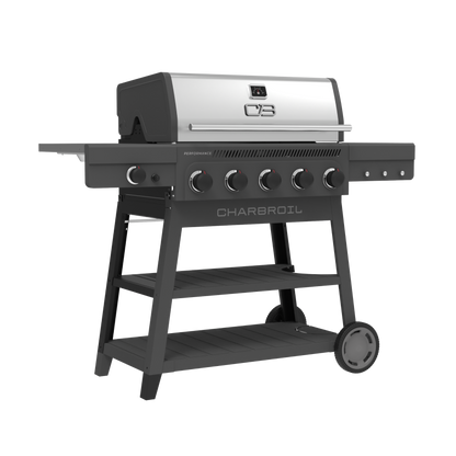 Char-Broil Performance Series FlavorMax 5-Burner Gas Grill, Cart with Side Burner, Gray
