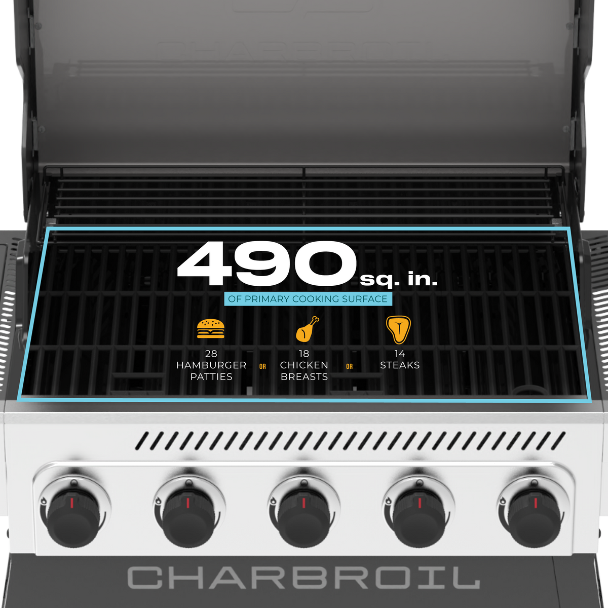 Char-Broil Performance Series FlavorMax 5-Burner Gas Grill, Cart with Side Burner, Gray