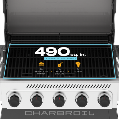 Char-Broil Performance Series FlavorMax 5-Burner Gas Grill, Cart with Side Burner, Gray