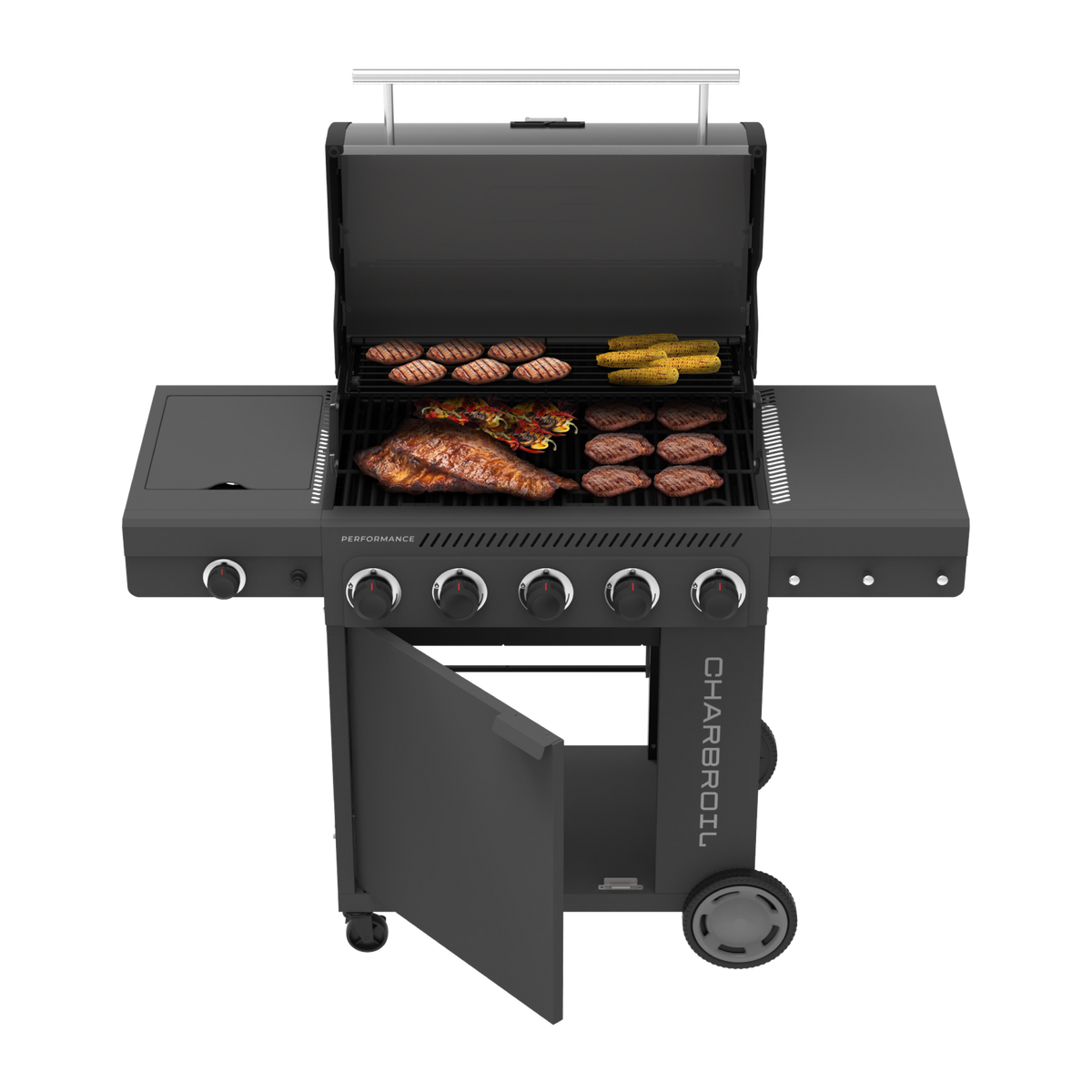Char-Broil Performance Series FlavorMax 5-Burner Gas Grill, Cabinet with Side Burner, Gray