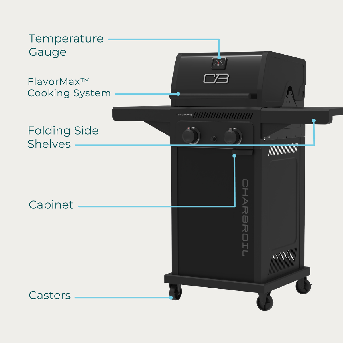 Char-Broil Performance Series FlavorMax 2-Burner Gas Grill, Cabinet, Black