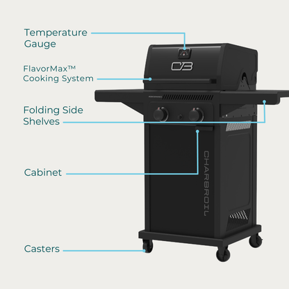 Char-Broil Performance Series FlavorMax 2-Burner Gas Grill, Cabinet, Black