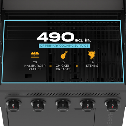 Char-Broil Performance Series FlavorMax 5-Burner Gas Grill & Griddle, Cabinet with Side Burner, Gray