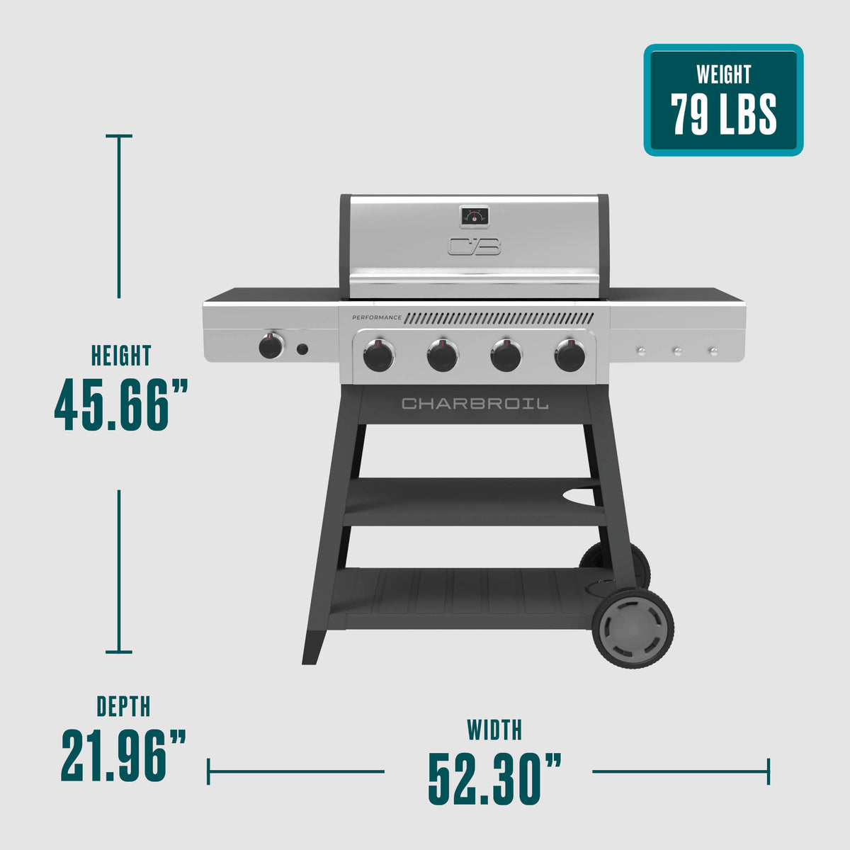 Char-Broil Performance Series FlavorMax 4-Burner Gas Grill, Cart with Side Burner, Gray