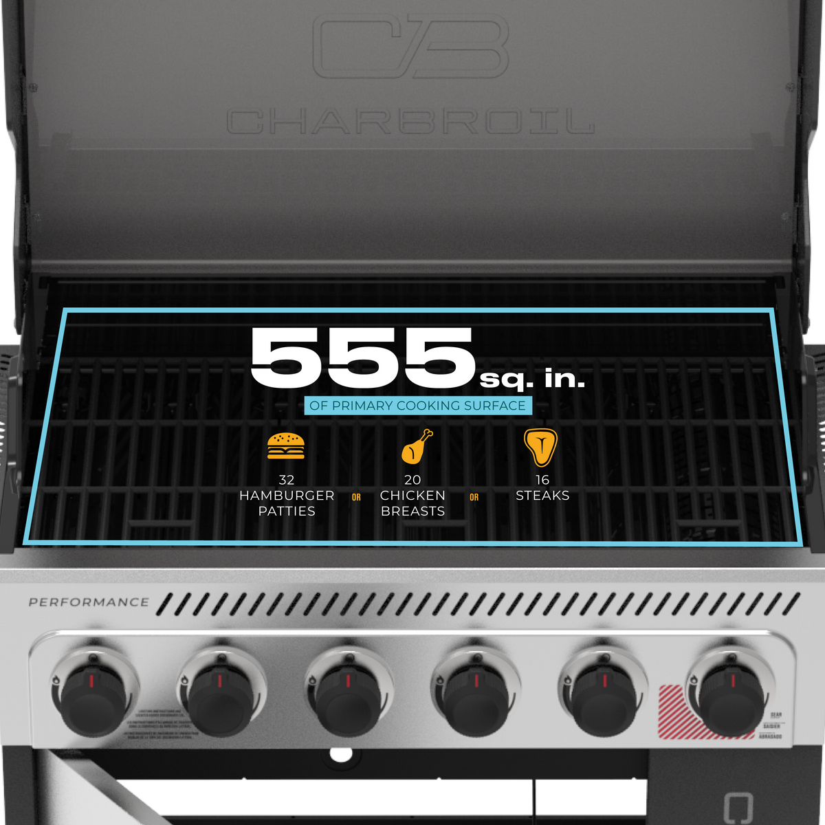 Char-Broil Performance Series FlavorMax 6-Burner Gas Grill, Cabinet with Side Burner, Gray