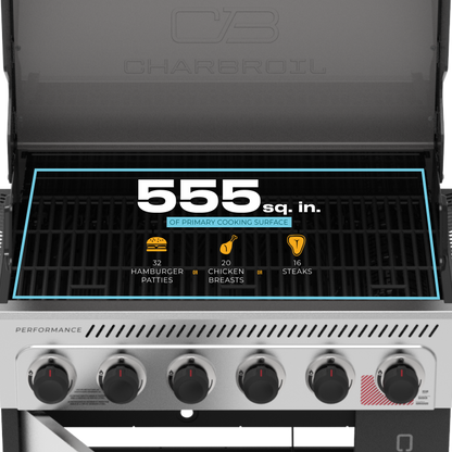 Char-Broil Performance Series FlavorMax 6-Burner Gas Grill, Cabinet with Side Burner, Gray