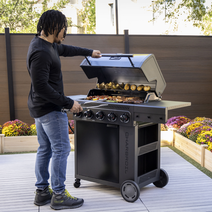 Char-Broil Performance Series FlavorMax 5-Burner Gas Grill & Griddle, Cabinet with Side Burner, Gray