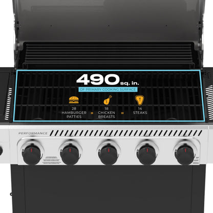 Char-Broil Performance Series 5-Burner Gas Grill, Cart with Side Burner, Black