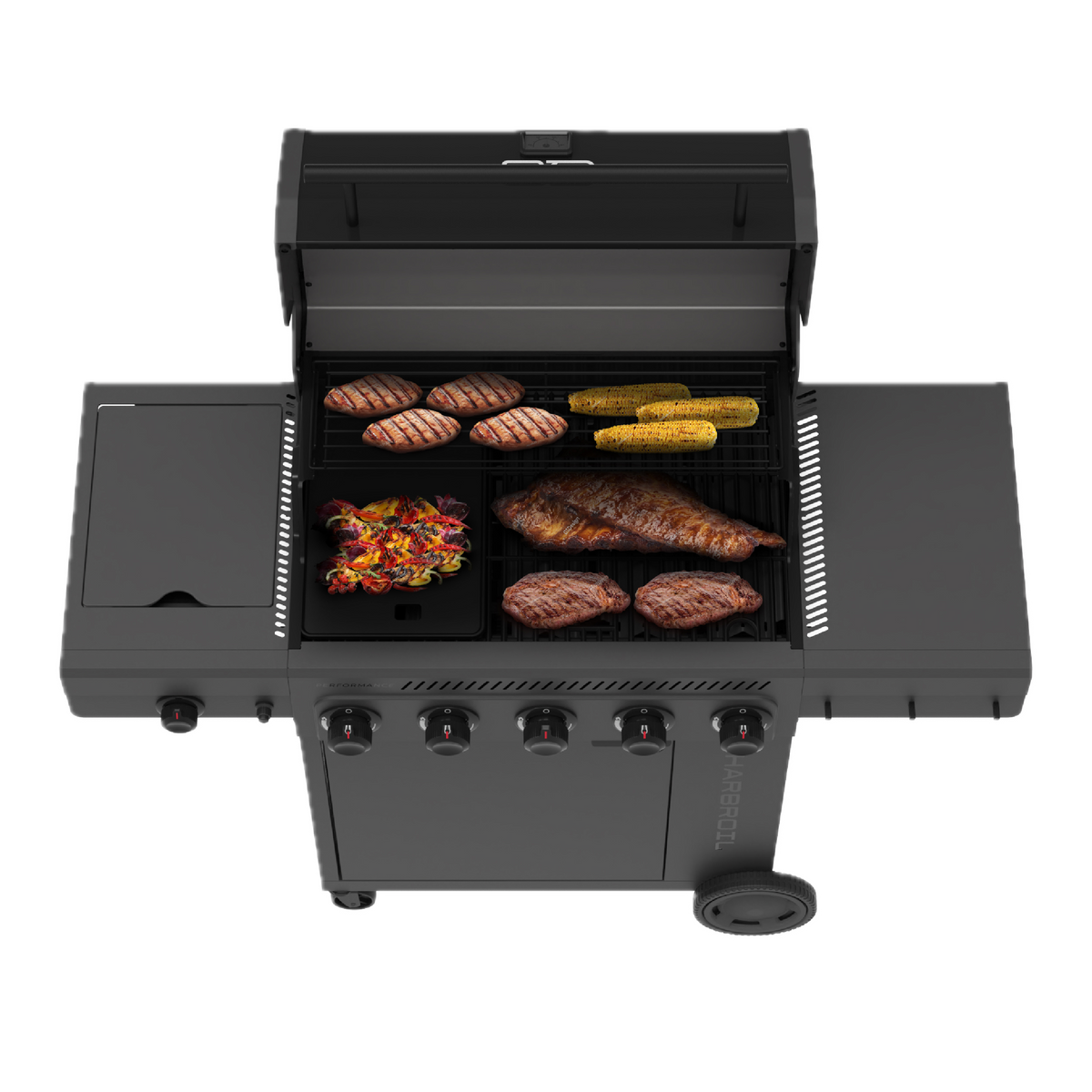 Char-Broil Performance Series FlavorMax 5-Burner Gas Grill & Griddle, Cabinet with Side Burner, Gray