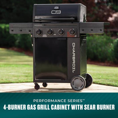 Char-Broil Performance Series FlavorMax 4-Burner Gas Grill, Cabinet with Sear Burner, Blackout