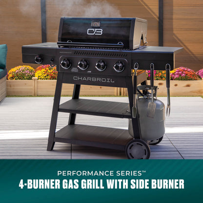 Char-Broil Performance Series FlavorMax 4-Burner Gas Grill, Cart with Side Burner, Blackout