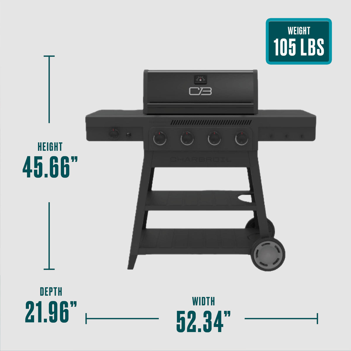 Char-Broil Performance Series FlavorMax 4-Burner Gas Grill, Cart with Side Burner, Gray