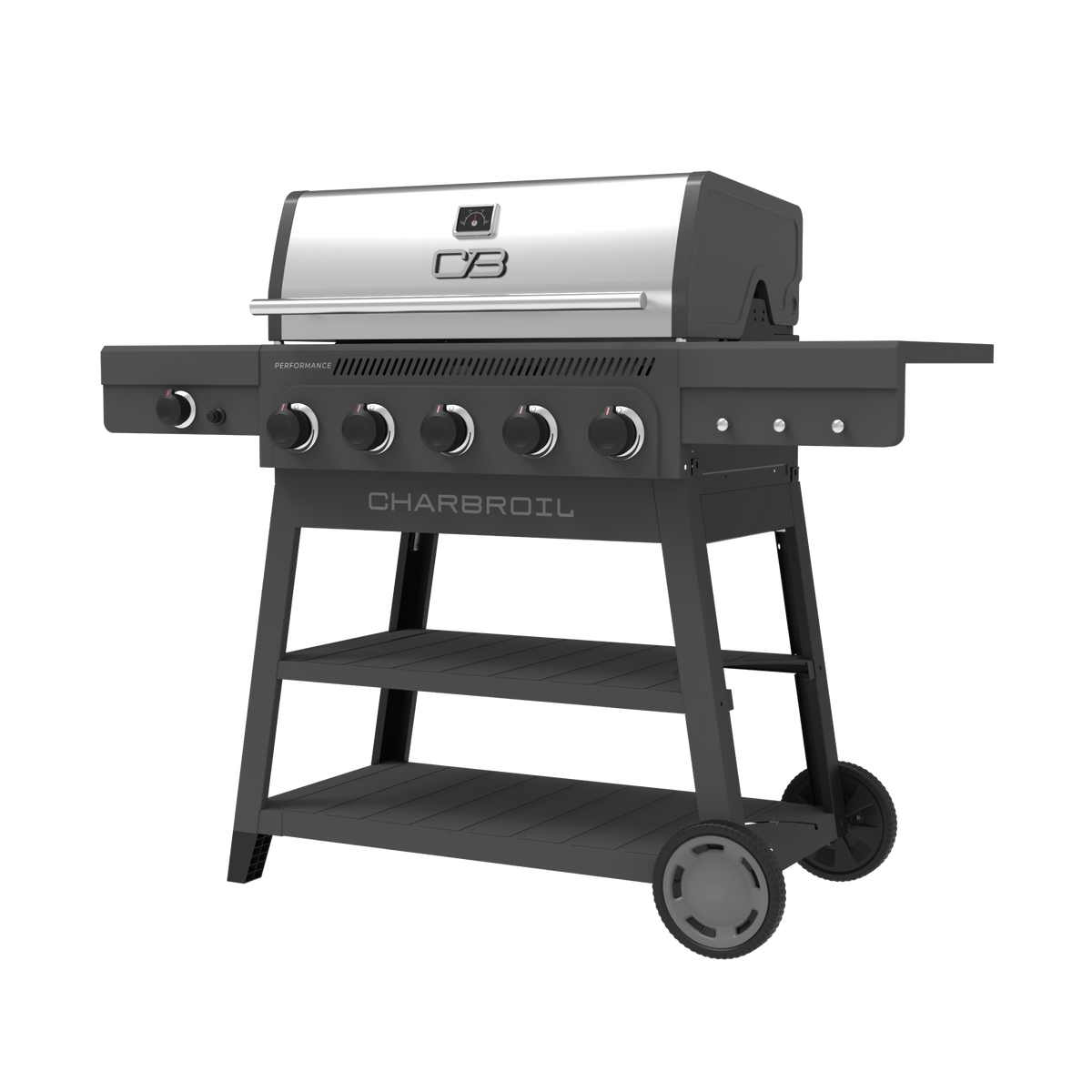 Char-Broil Performance Series FlavorMax 5-Burner Gas Grill, Cart with Side Burner, Gray