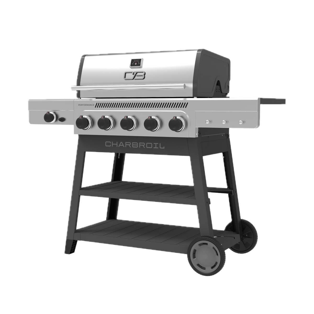 Char-Broil Performance Series FlavorMax 5-Burner Gas Grill, Cart with Side Burner, Gray