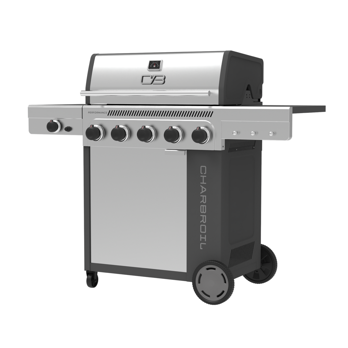 Char-Broil Performance Series FlavorMax 5-Burner Gas Grill, Cabinet with Side Burner, Gray