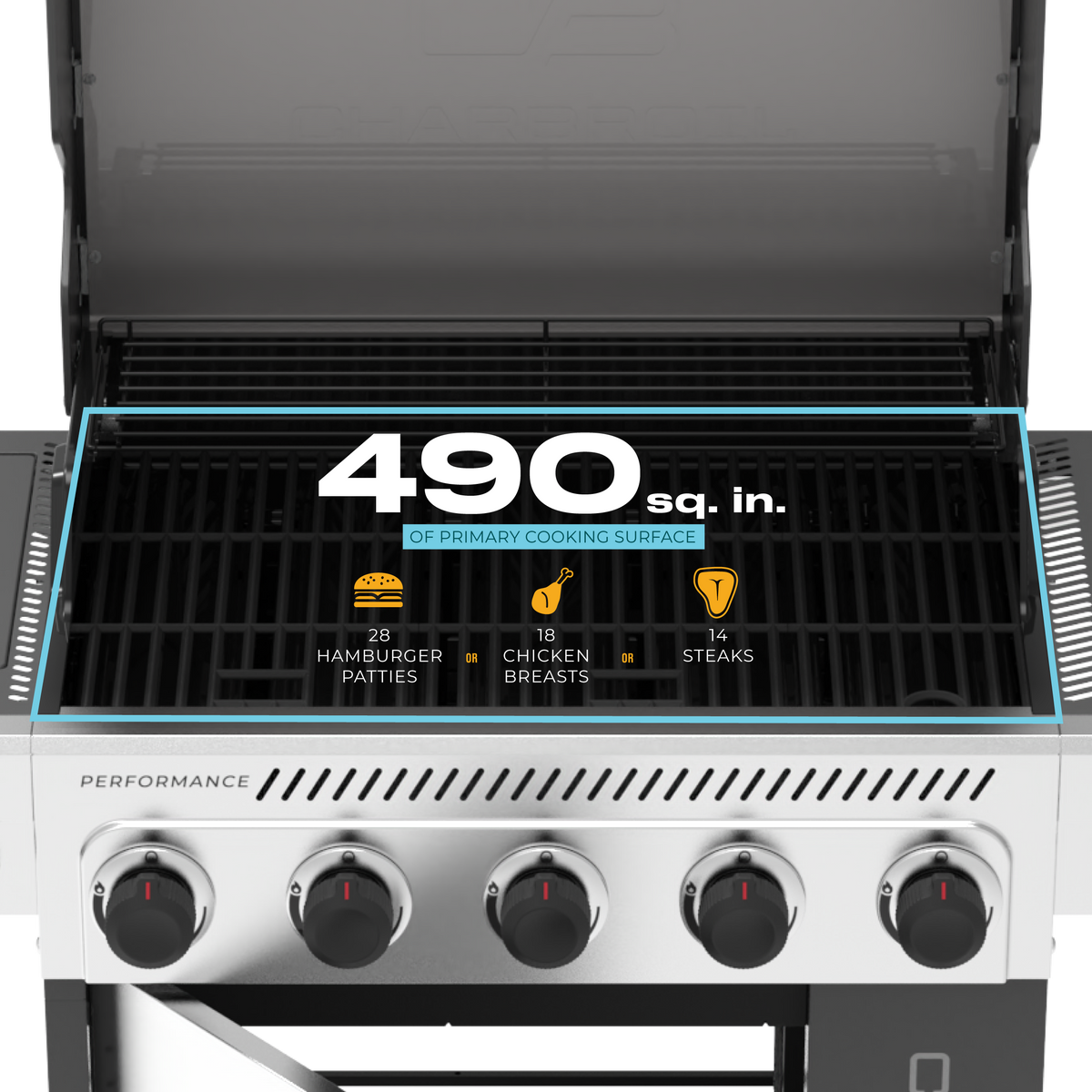 Char-Broil Performance Series FlavorMax 5-Burner Gas Grill, Cabinet with Side Burner, Gray