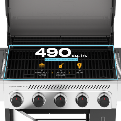 Char-Broil Performance Series FlavorMax 5-Burner Gas Grill, Cabinet with Side Burner, Gray
