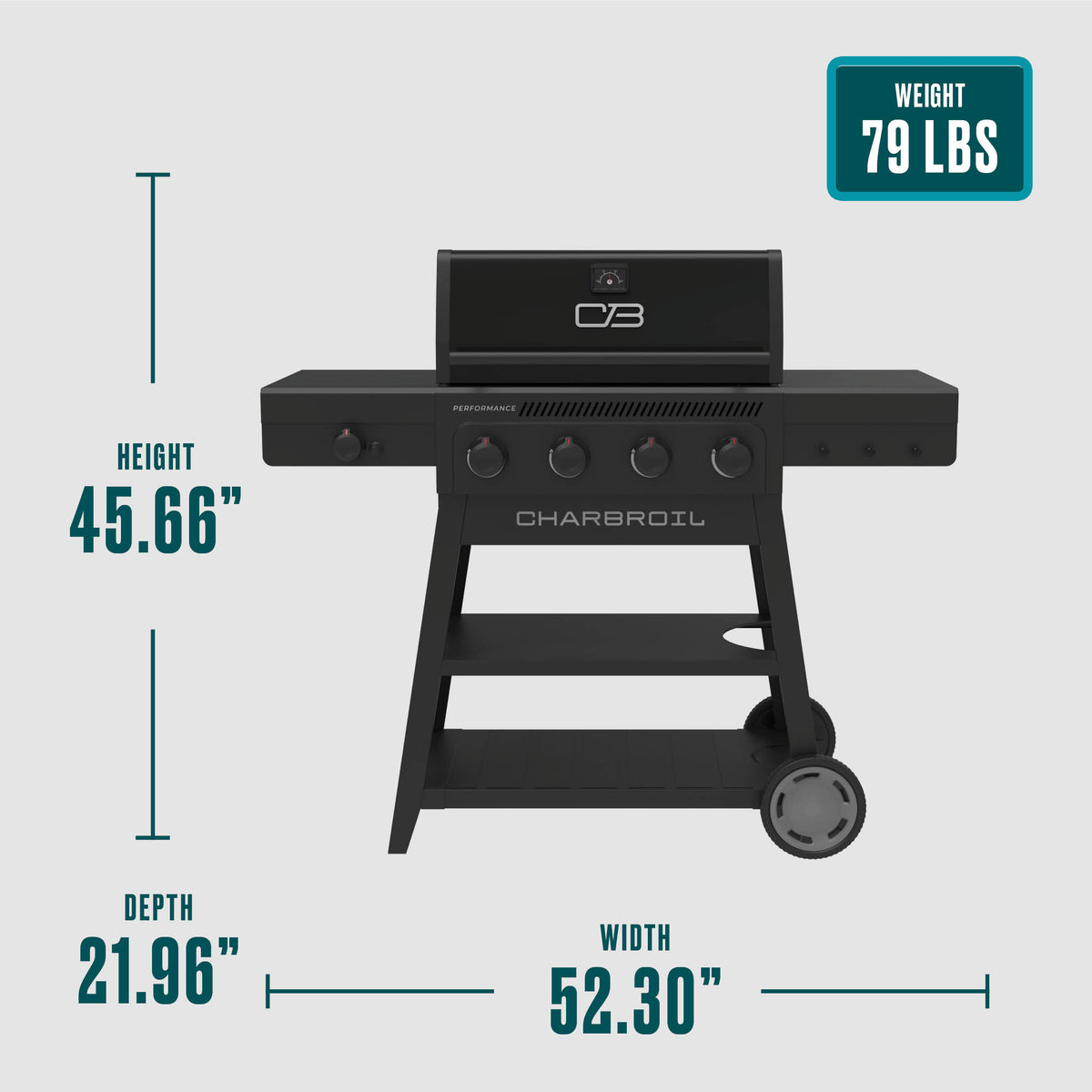 Char-Broil Performance Series FlavorMax 4-Burner Gas Grill, Cart with Side Burner, Blackout