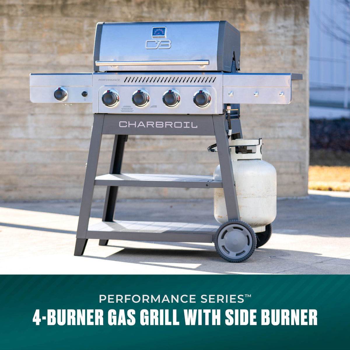 Char-Broil Performance Series FlavorMax 4-Burner Gas Grill, Cart with Side Burner, Gray