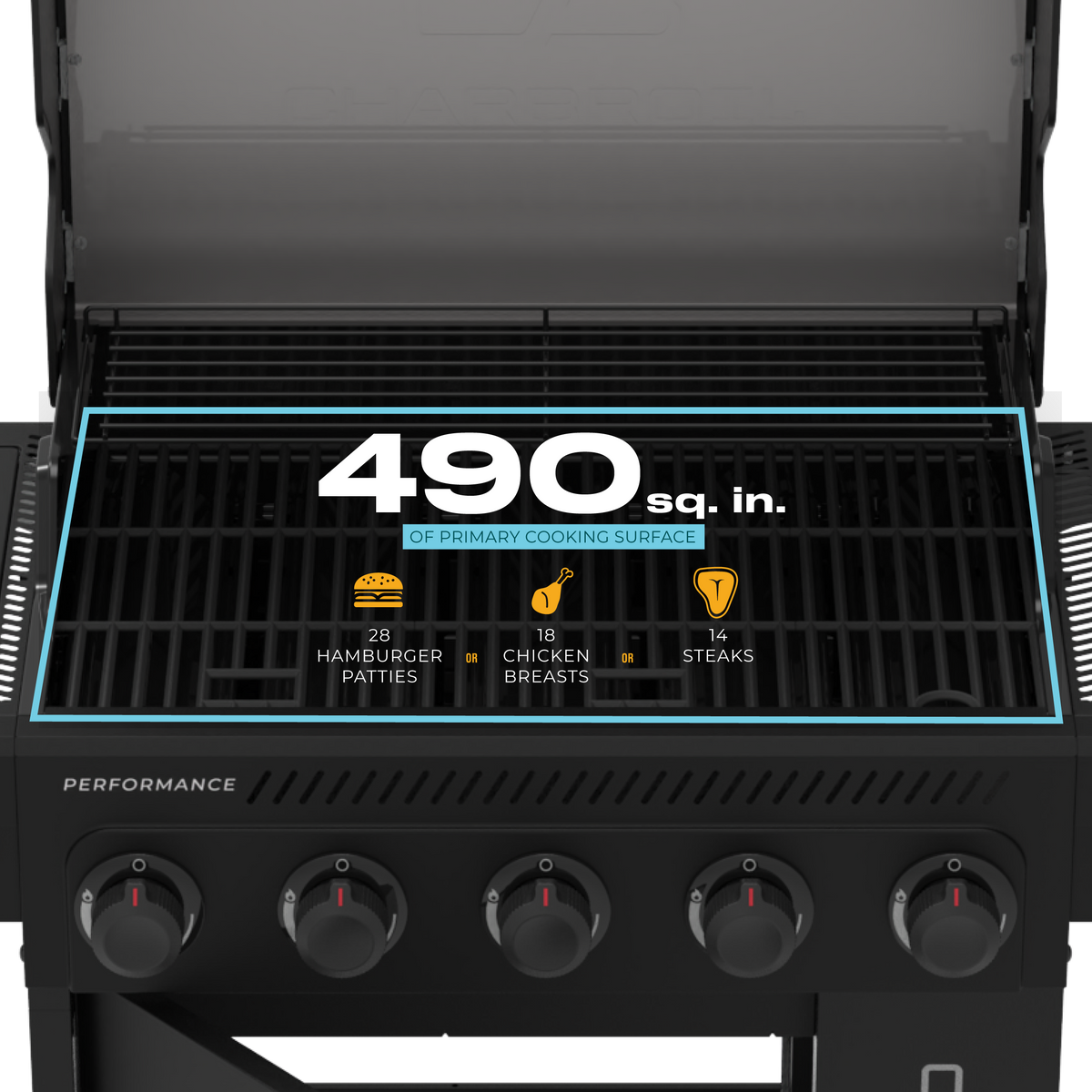 Char-Broil Performance Series FlavorMax 5-Burner Gas Grill, Cabinet with Side Burner, Blackout