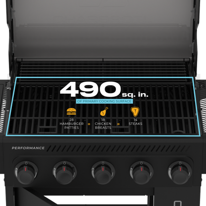 Char-Broil Performance Series FlavorMax 5-Burner Gas Grill, Cabinet with Side Burner, Blackout