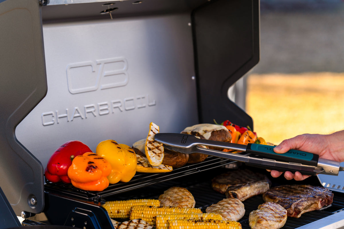 Char-Broil Performance Series FlavorMax 5-Burner Gas Grill, Cabinet with Side Burner, Gray