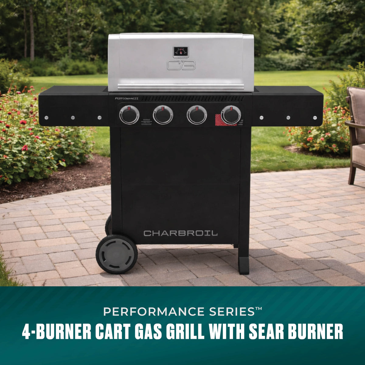 Char-Broil Performance Series 4-Burner Gas Grill, Cart with Sear Burner, Black