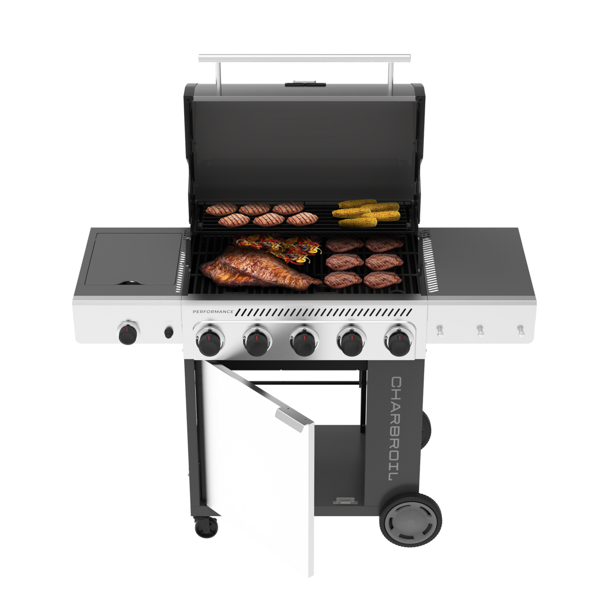 Char-Broil Performance Series FlavorMax 5-Burner Gas Grill, Cabinet with Side Burner, Gray