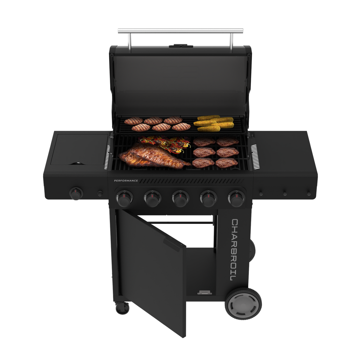 Char-Broil Performance Series FlavorMax 5-Burner Gas Grill, Cabinet with Side Burner, Blackout
