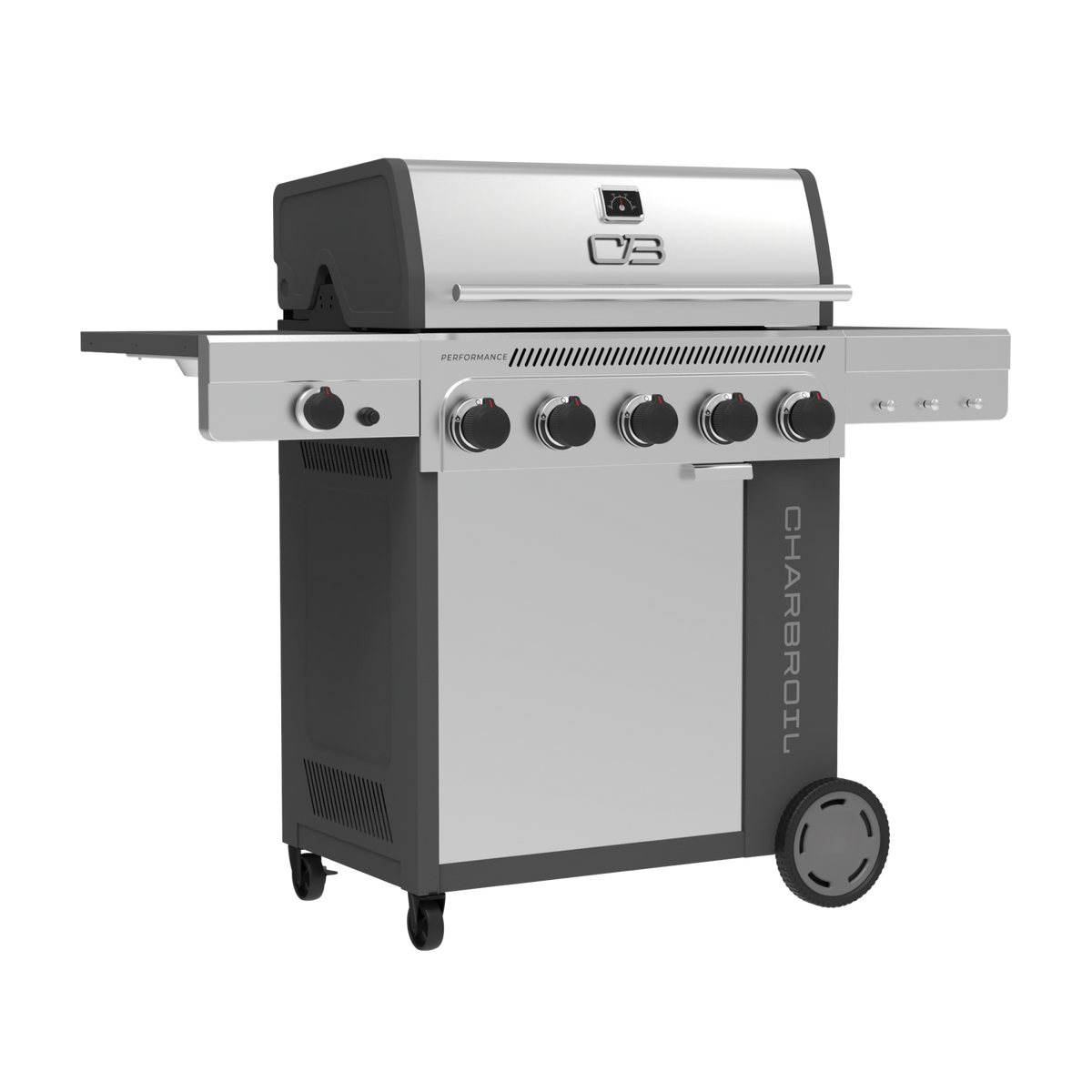 Char-Broil Performance Series FlavorMax 5-Burner Gas Grill, Cabinet with Side Burner, Gray