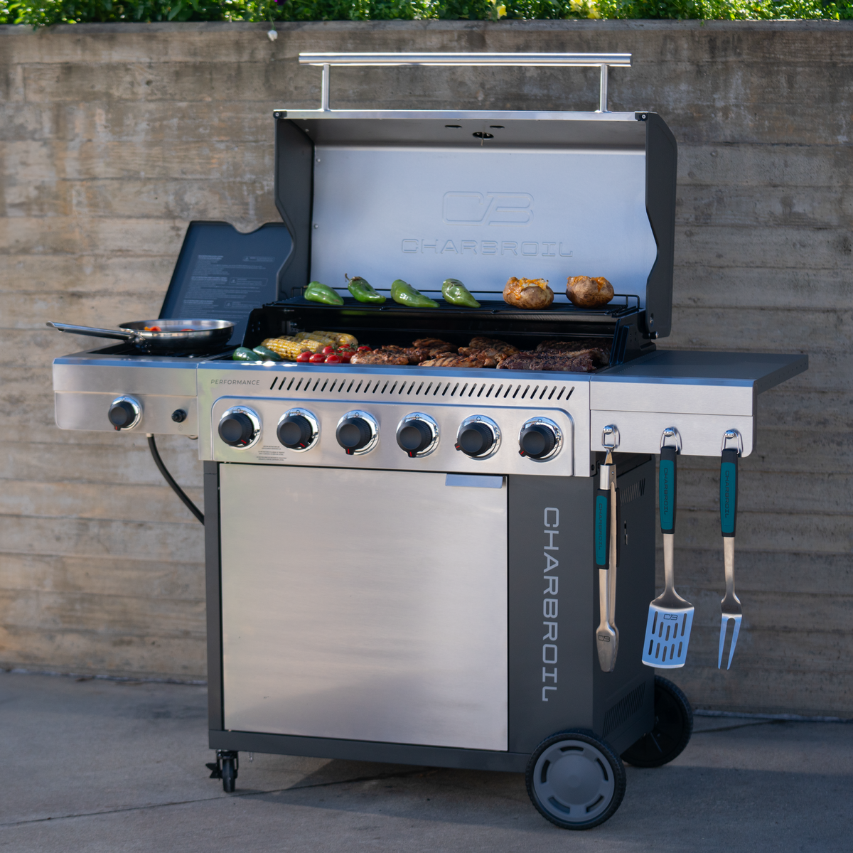 Char-Broil Performance Series FlavorMax 6-Burner Gas Grill, Cabinet with Side Burner, Gray
