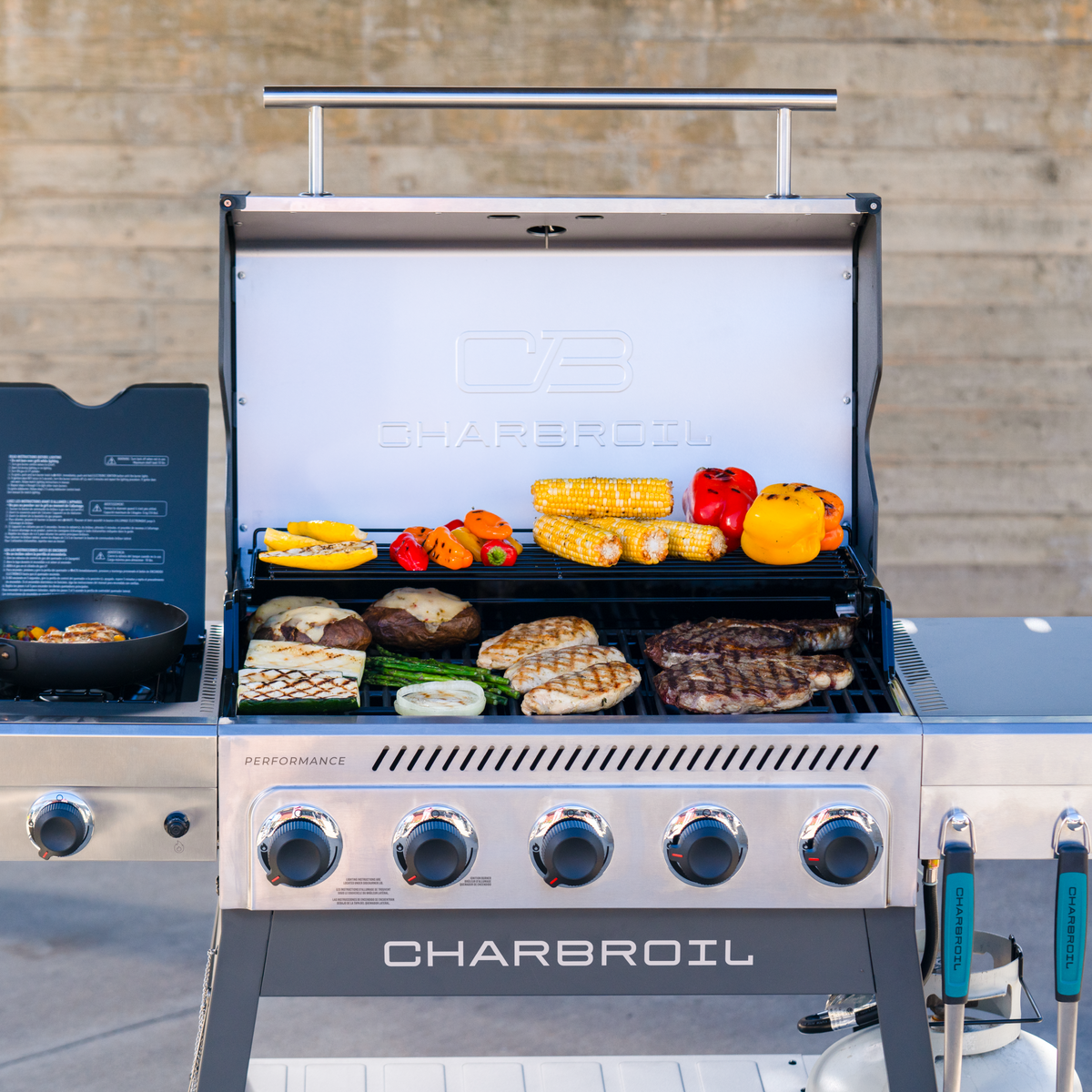 Char-Broil Performance Series FlavorMax 5-Burner Gas Grill, Cart with Side Burner, Gray