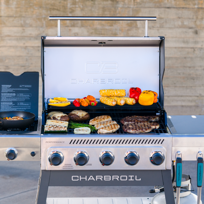 Char-Broil Performance Series FlavorMax 5-Burner Gas Grill, Cart with Side Burner, Gray