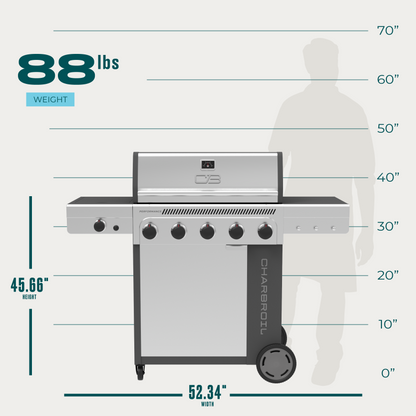 Char-Broil Performance Series FlavorMax 5-Burner Gas Grill, Cabinet with Side Burner, Gray