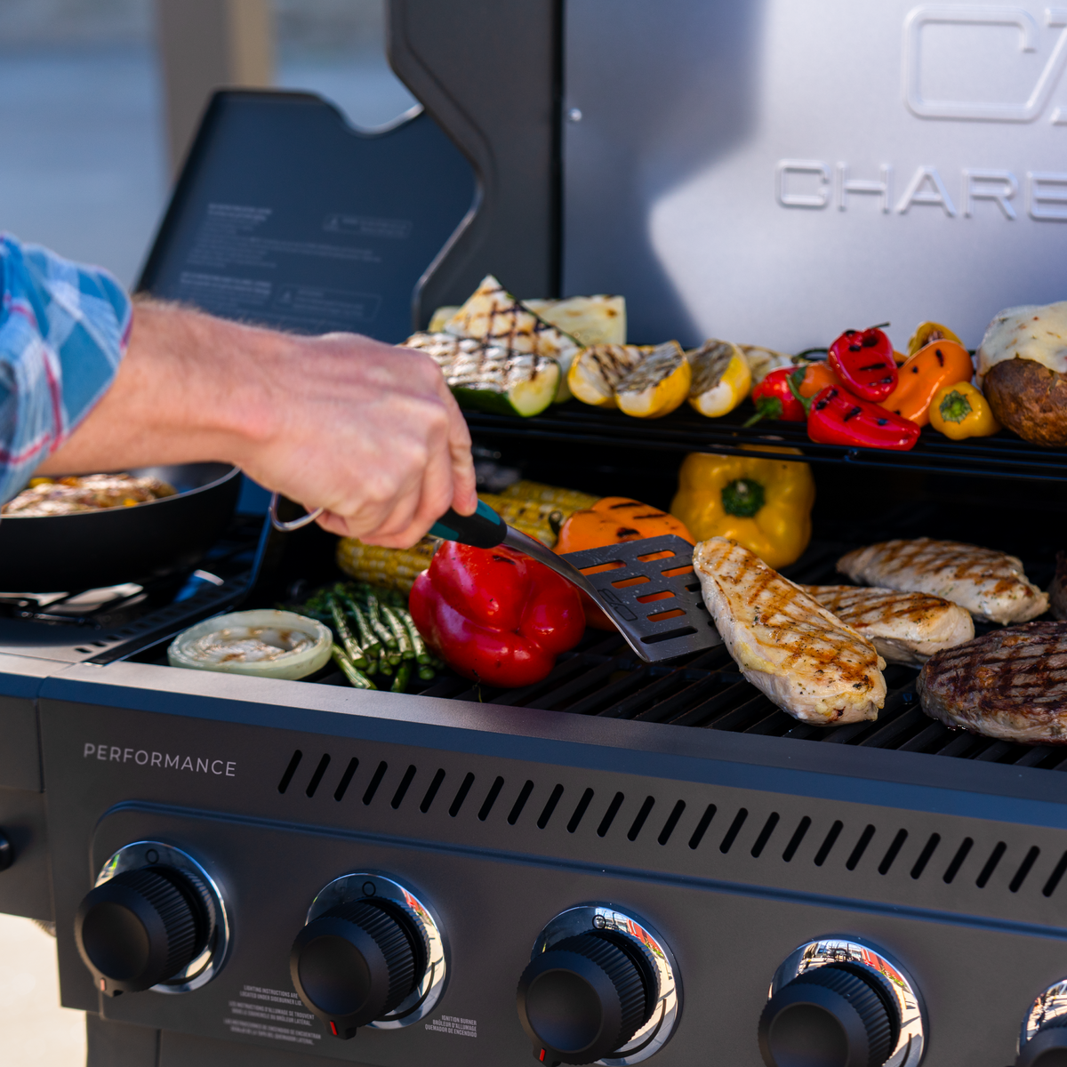 Char-Broil Performance Series FlavorMax 5-Burner Gas Grill, Cart with Side Burner, Gray