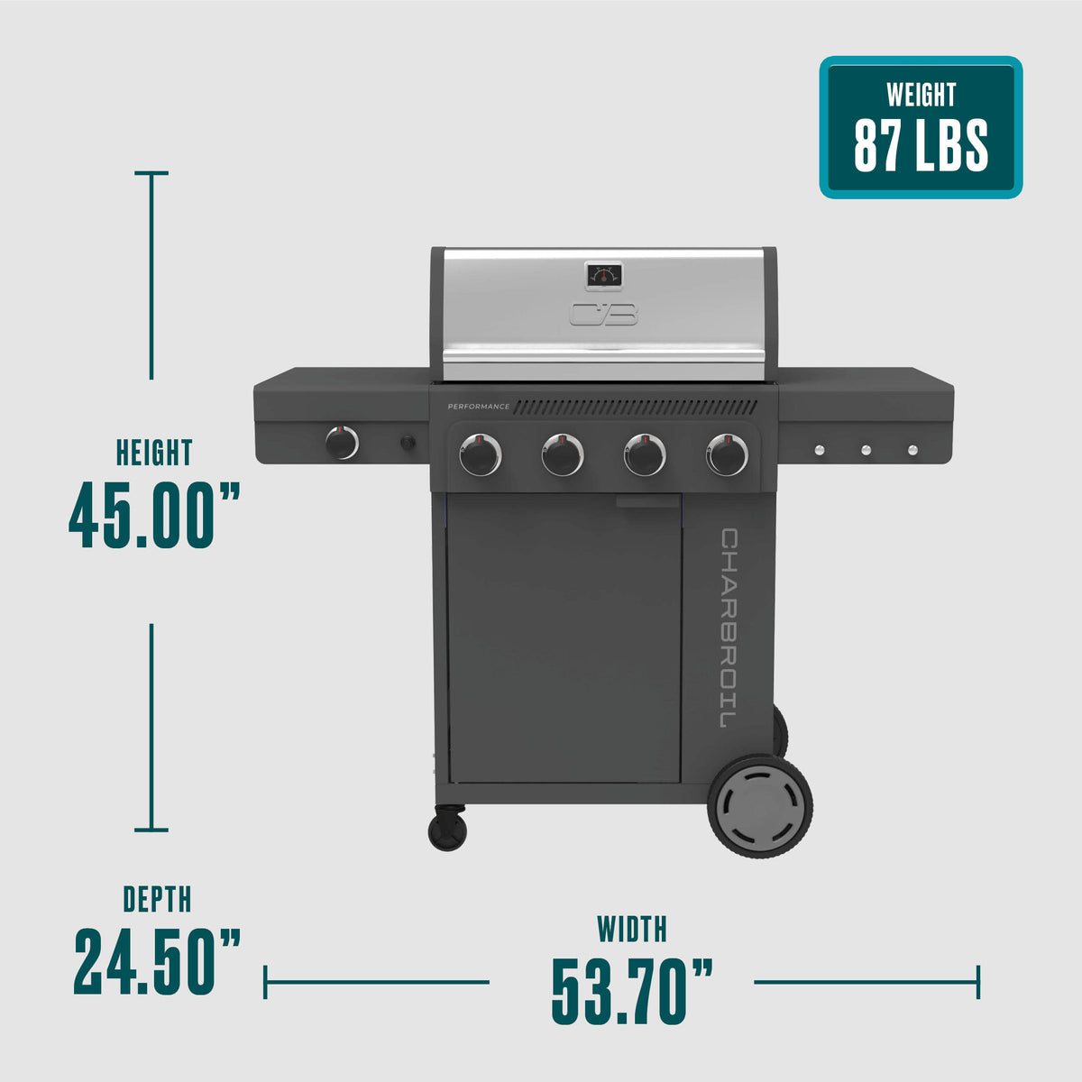 Char-Broil Performance Series FlavorMax 4-Burner Gas Grill, Cabinet with Side Burner, Gray