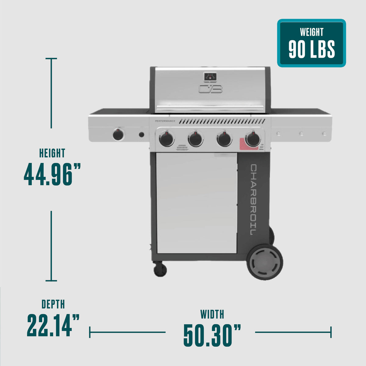 Char-Broil Performance Series FlavorMax 4-Burner Gas Grill, Cabinet with Side Burner, Gray